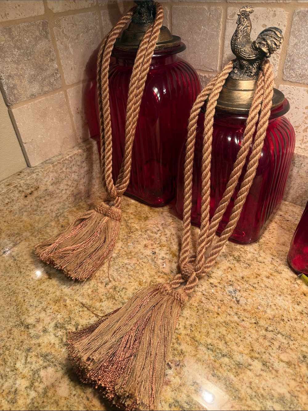 Decorative Gold Curtain Tiebacks with Tassels